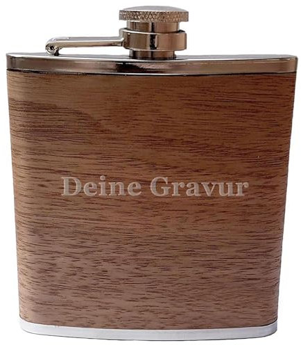 Flachmann Holz mit Gravur personalisiert mit Namen oder Datum | Geschenke für Männer | Gravierte Schnapsflasche
