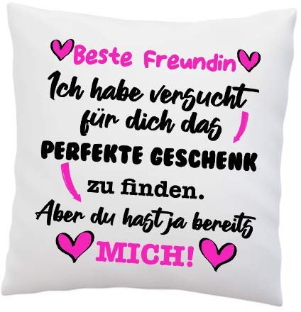 LIEBTASTISCH Kissen mit Spruch - ''Beste Freundin, Ich Habe versucht für Dich das perfekte.''- Deko-Kissen - weiß 40cm x 40cm - Liebe - optimales Geschenk - Überraschung - Geburtstag - Weihnachten
