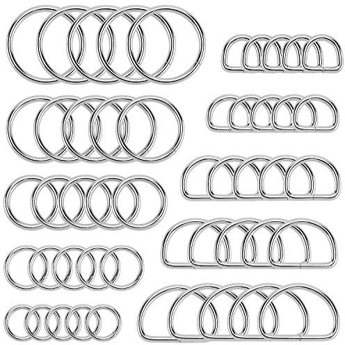 Hysagtek 50 Stück Metall D-Ring Und O-Ring, Multifunktionaler D Ringe Nicht Geschweißte, Halbring Schnalle Verschiedene Größe, Für Geldbörse Schlüsselanhänger Leine DIY Zubehör