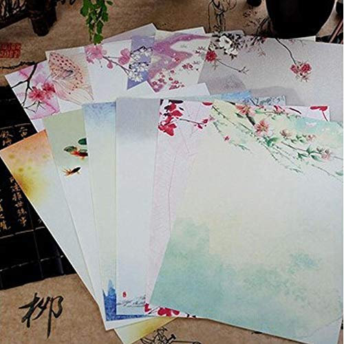 (72Pcs) 48 Blatt Briefpapier+24 Blatt Umschläge Set Schreibpapier Motivpapier Vintage Retro altes Papier mit Motiv chinesischer Stil einseitig zum Schreiben Bedrucken