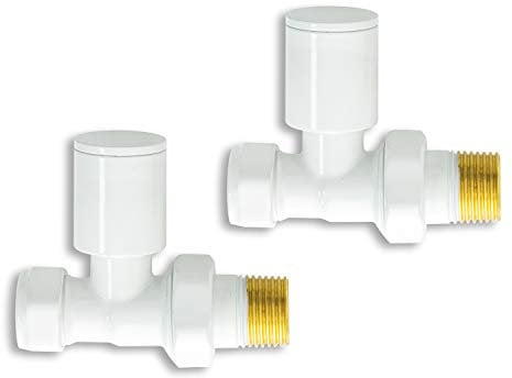 Companyblue Towel Rail Rad Radiator Valves With Reducers 10mm Pipe Connection (White Straight Valves 10mm)