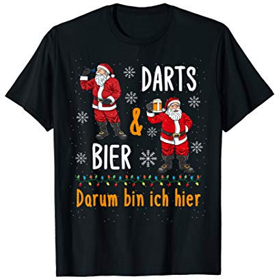 Darts und Bier Weihnachtsmann Spruch Weihnachten Geschenk T-Shirt