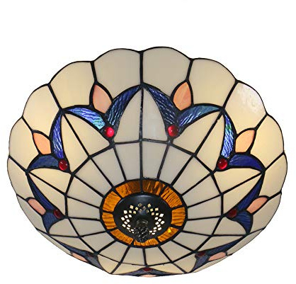 Skyweel 12 Inch Tiffany Style Ceiling Light Vintage Stained Glass Flush Mount Ceiling Lighting Fixtures Lamps (A001 30CM WB)