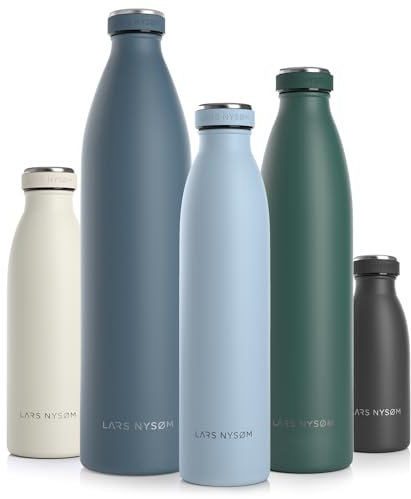 LARS NYSØM Edelstahl Trinkflasche 350ml, 500ml, 750ml, 1L, 1 5 liter | Thermosflasche Kohlensäure geeignet | Auslaufsichere Wasserflasche für Sport, Outdoor, Schule (Sky Blue, 750ml)