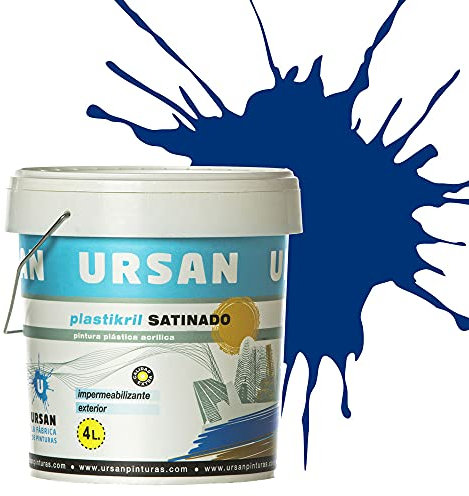 Ursan - Plastikril Satinado | Pintura Exterior Satinada - Pintura Impermeabilizante - Indicada para Fachadas con Alta Resistencia a Agentes Atmosféricos - AZUL COBALTO 4L