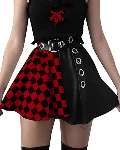 DINGJIUYAN Black Checkered Women Gothic Skirt Women Pleated Plaid Skirts Spring Autumn Girl Hip Hop Female Punk Goth Mini Skirt Clubwear