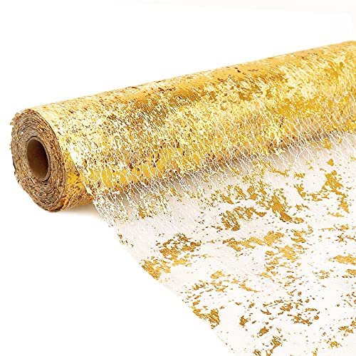 Tischläufer, Vlies Tischband Dekoration, Weihnachten Funkelnde Polyester Tüllband Rolle mit Goldfolie für DIY Hochzeit Weihnachten Tischdekor (Bronzing-Gold, 5M)