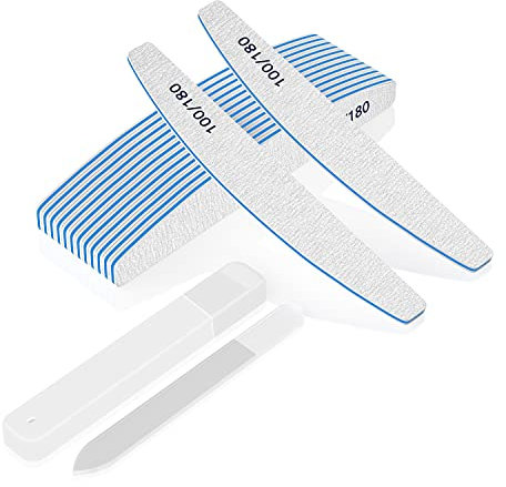 Selistamm Nail File Set, 100/180 Grit, Blue, Grey, Glass & Emery, 11 Count, Nail File