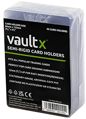Vault X Semi-Rigid Trading Card Holders, Hard Sleeves for TCG and Sports Card Grading Submissions, Card Protectors (50 Pack)