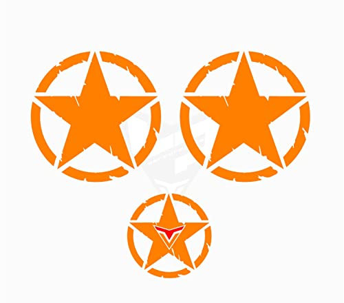 3 Stück. Packung mit 2 Aufklebern US Army + Stern Geschenk 4 x 4 Off Road Auto, verschiedene Größen zur Auswahl (Orange, 15 cm)