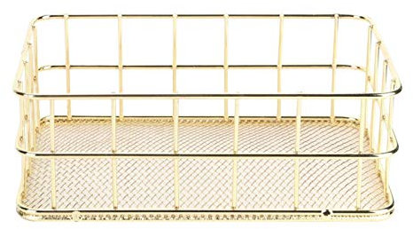 VIFERR Metall Aufbewahrungskorb Grid Drahtkorb, Goldener Eisen Aufbewahrungskorb Make Up Organizer Desktop-Aufbewahrung für Zuhause Badezimmer Büro (S)