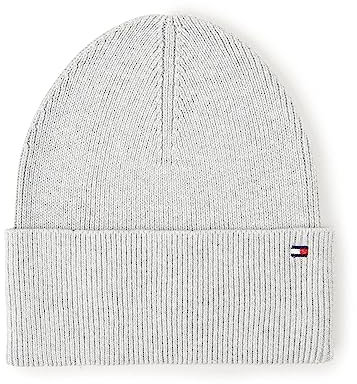 Tommy Hilfiger Damen Strickmütze Essential Flag Beanie mit Kaschmiranteil, Grau (Light Grey Heather), OneSize