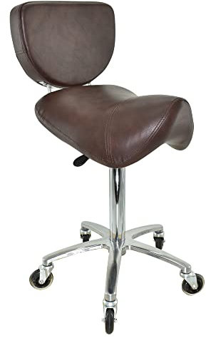 VAKON SALON - Sattelhocker mit Lehne Braun, Sattelstuhl für Rückenentlastung, Rollhocker höhenverstellbar von 55-75 cm Drehhocker, Praxishocker, Bürohocker, Arbeitshocker