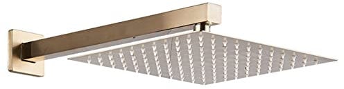 Ksunun 8 Zoll Duschkopf Regendusche Edelstahl Regenduschkopf Quadratisch Ultradünner Einbauduschköpfe mit Anti-Kalk-Silikondüse Kopfbrause mit Duscharm,Brushed Gold