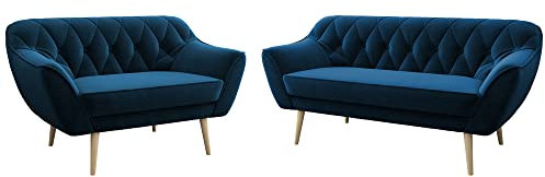 MKS MEBLE Sofa Blau - Moderne Sofa Set 3+2 - Skandinavische Deko Polstersofa - Pirs Zwei Loungesofas - Fünf Personen Dunkelblau