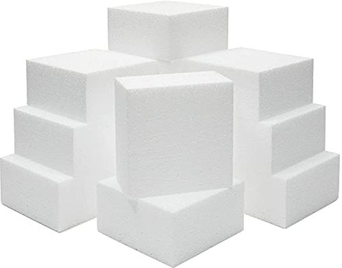 DecoPorex – Bloques de Espuma de poliestireno de 10cm x 10cm x 5cm (12 Unidades) para Manualidades - Ladrillos Cuadrados de porexpan, porex, Poliespan o Corcho Blanco para Artes y Manualidades