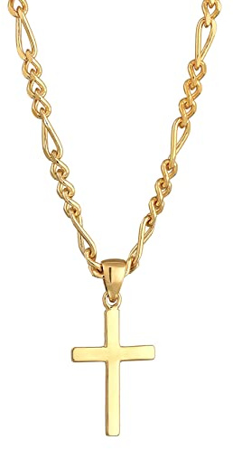 Kuzzoi Herren Halskette poliert mit Kreuz Anhänger (21 mm) im modischen Design, Figarokette für Mann und Freund mit religiösem Kreuz aus 925 Sterling Silber vergoldet, Länge 60 cm (Gold)