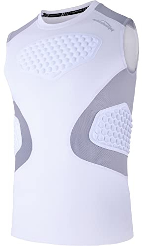 COOLOMG Youth Baseball Padded Shirt Kids Chest Protector Rib Heart Guard Sternum Protection for Football Softball Lacrosse Rugby White M
