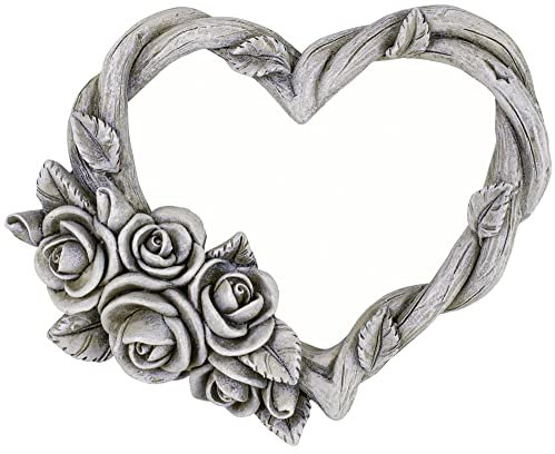 Matches21 Décoration funéraire en forme de cœur avec vigne de rose Décoration funéraire en poly gris 14,2 x 11,5 cm