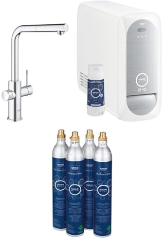 GROHE Blue Home Rubineto filtrante per Lavello, Bocca L, con Doccetta Estraibile, 31927001 + Grohe Starter Kit Bombole CO2, Argento, Set di 4 Pezzi 40422000