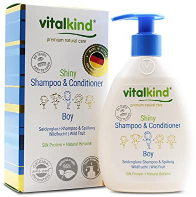 vitalkind Shiny Shampoo & Conditioner BOY – premium natural care for Kids. Premium Naturkosmetik für Mädchen von vitalkind. Seidenglanzshampoo und Spülung für leicht kämmbare Haare.