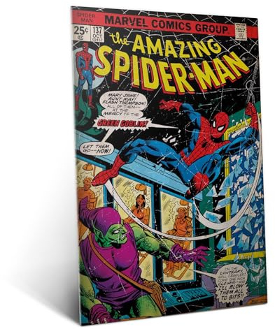 Displate Offiziell Spiderman MetallPoster Magnetische Befestigung Inklusive Lizenziert Bilder Hochwertiges Poster Spider Man Retro - Green Goblin Poster 67.5 cm x 48 cm