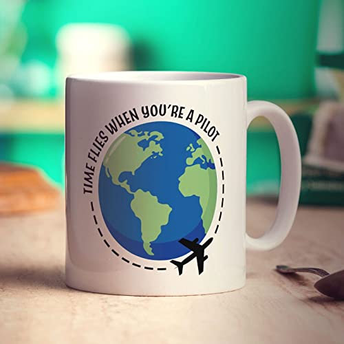 Time Flies When You're a Pilot Mug - Gift for Pilot, Flyer, Plane Captain - Present for Birthday, Christmas, Workplace - Mug for Him, Her, Mum, Dad, Husband, Colleague - 11oz Ceramic Cup