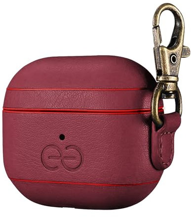 Dreem Om Case Cover with Keychain Clip compatible with AirPods 3 for Apple AirPods 3rd Generation, Vegan Leather AirPod Case for Men & Women, Luxury Earbuds Accessory for iPhone - Burgundy