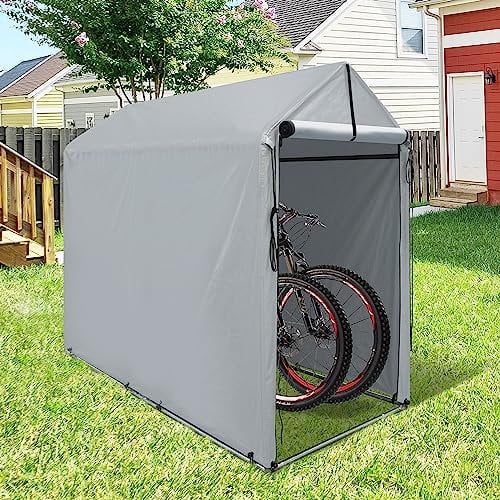 Raysfung Outdoor Storage Shed 6 x 3Ft Heavy Duty Portable Storage Shelter with Roll-up Zipper Door for Bike, Mower, Garden Storage, CWG001