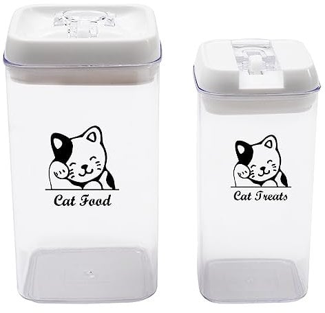 Geyecete Juego de Contenedor de Comida Snack para Gatos,Transparente Gatos Caja de Alimentos Contenedor Pienso,Hermética,para Comida para Perros y Gatos-BPA Free