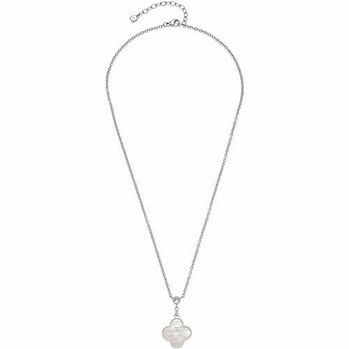 Leonardo Jewels Minelli Damen Halskette aus Edelstahl mit Kleeblatt Anhänger aus Perlmutt, geeignet für Gravur, Länge 45-50 cm, Schmuck Geschenk 023194