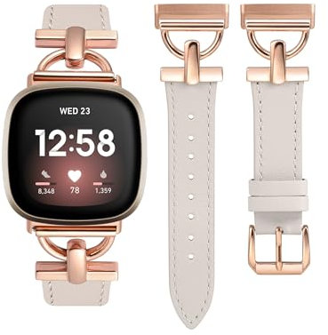Wearlizer Leather Strap Compatible with Versa 4/3, Quality Leather Band with D-Shape Metal Buckle for Women & Men Smartwatch