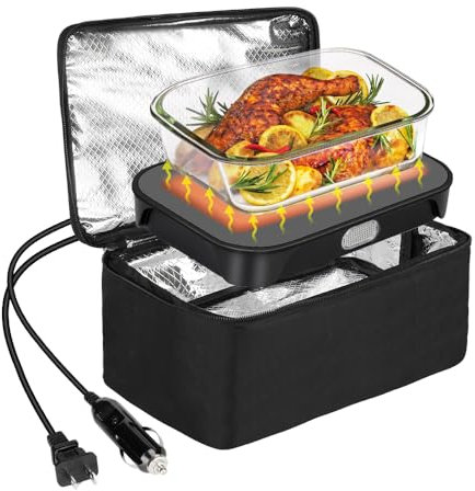PHIWILLS 100W Portable Oven Food Warmer, 12V/24V/110V Electric Heated Lunch Box, Personal Microwave for Reheating & Cooking Meals in Car, Truck, Office, Worksite, Camping, Potlucks