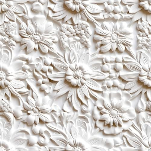 FunStick 44.5CM×9M Tapete Badezimmer Wasserfest Blumen Küchentapete Selbstklebend Mustertapete Weiß Blumen Klebefolie Möbel Weiss Selbstklebende Folie Küche Schrankpapier Cremeweiß Möbelfolie Blumen