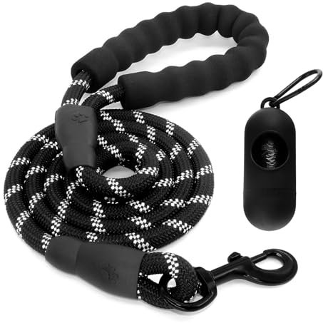 AUSYIWI Longe pour Chien 3m, Laisse pour Chien Corde avec Poignée Rembourrée Douce et des Fils réfléchissants, Laisse Chien pour Petits et Grands Chiens,+1 Sac à crottes pour Chien, Noire