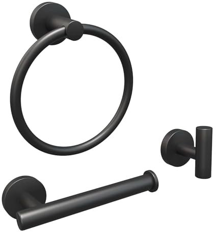 Matte Black Bathroom Hardware, NSCMQSL Bathroom Accessories Set Includes Toilet Paper Holder Towel Ring Robe Hook Wall Mounted,3 Pieces