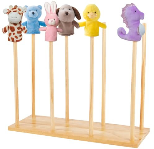 FINGERINSPIRE Holzpuppenständer (Hält bis zu 8 Puppen) Natürliche Holzfarbe Bildung Holzpuppe Baum Puppe Puppendisplay Halter Handpuppen Lagerung Rack Puppen DIY Craft Displays