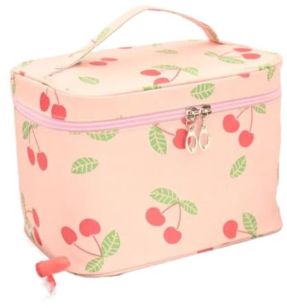 VONCYKI Borsa per il trucco da viaggio Borsa cosmetica portatile da donna Borsa cosmetica di grande capacità Scatola cosmetica con cerniera Lavaggio Beauty Bagmakeup Bag, Ciliegia rosa - 22 x 16,5 x