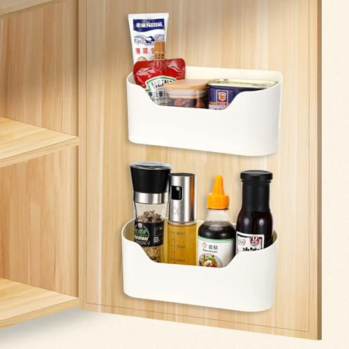 Auauraintt 2 Stück Küchenschranktür Aufbewahrungsbox,Selbstklebende wandmontierte Aufbewahrungsbox,für Schrank,Badezimmer,Kühlschrank Kleine Gegenstände Organizer Aufbewahrungsbox
