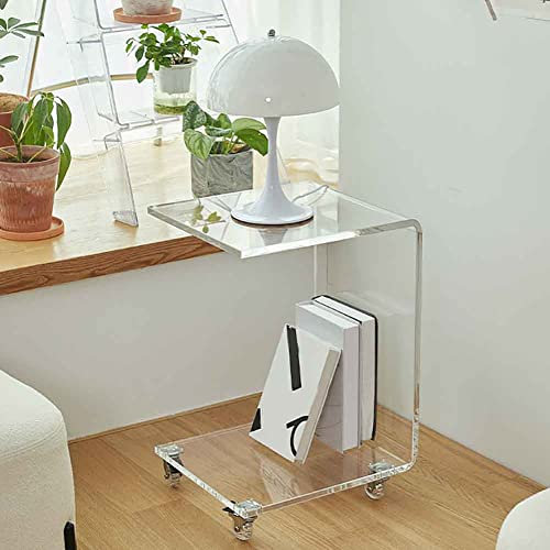 Acryl Beistelltisch mit Rollen Trolley - Transparenter Couchtisch für Wohnzimmer, Sofa - Bewegliches und stilvolles Design für modernes Zuhause