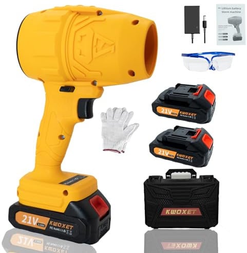 Soffiatore a Batteria, Kwoxet Mini Soffiatore per Foglie con Turbocompressore Velocità dell'aria 126 km/h, 2PCS Batterie 21v 3000 mAh, Adatto per la Manutenzione del Giardino