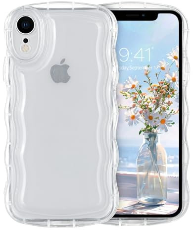 VENINGO Cover per iPhone XR Trasparente, Cover iPhone XR Bordi Ondulati, Protezione Schermo e Obiettivo, Fori Obiettivi Precisi, Tocco Comodo, Antiurto Antiscivolo, Trasparente