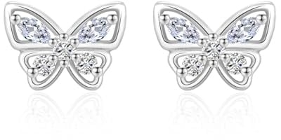 ITESSY Silver Earrings for Women Girls, Silver Butterfly Stud Earrings with Cubic Zirconia, White Gold Earrings Studs, Hypoallergenic Earrings Jewellery Gift Christmas Birthday