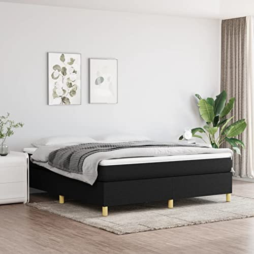 IKAYAA Lit 180 x 200 avec sommier Sommier 180x200 avec Pieds Sommier Tapissier Sommier à Lattes en Bois pour Adulte-Noir-180 x 200 cm-35 cm