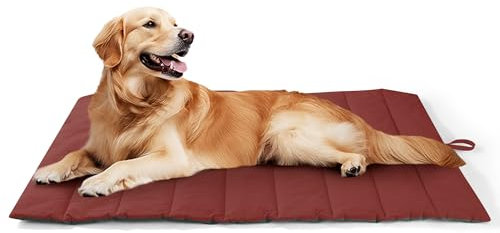 UNIKOME Hundedecke für Unterwegs 110 x 68 cm, rutschfeste Antistatische und Langlebige Hundematte, Waschbar Hundekissen Grosse Hunde, Reisebett Hund für Reise Camping Outdoor,(Rot braun+grün)