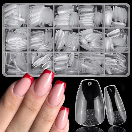 ERBO Kurze Ballerina Nageltips, 504 Stück Nagel Tips, Full Cover Nail Tips, Kurze Nagelspitzen, Nageltips für Gelnägel, Fake Nails, für Nagelstudios und Diy Nail Art Zu Hause, 12 Größen