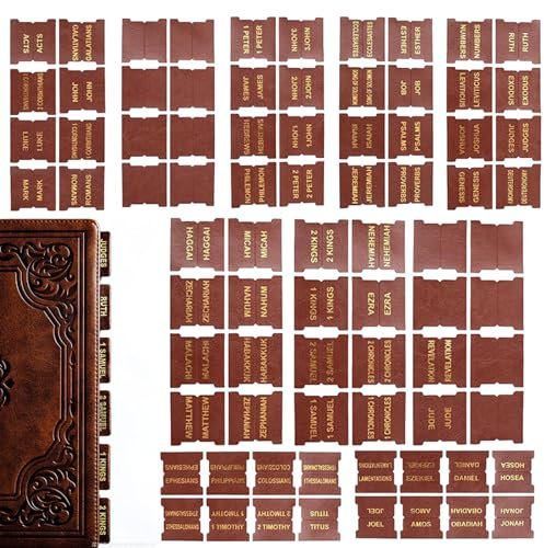 Yaoliucp Bibelbuch Registerkarten, 80 PCs Bibel Tabs Lederbuch Tabs 66 Gold Folien Tabs 14 Leer -Registerkarten Pick & Stick Bibelzubehör für christliche Gläubige Brown