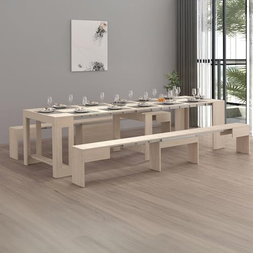 Dmora - Bank Torquato, Set mit 2 Sitzgelegenheiten für den Esstisch, ausziehbare Bänke, 290x25x45 cm, Olmo