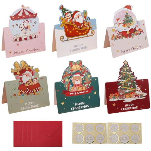 Weihnachtskarten mit Umschlag Set, 12 Stück Faltbare Karten Weihnachten mit 12 Umschlägen und 12 Aufklebern für Weihnachten, Familientreffen, Partys mit Freunden, Jahresversammlungen der Firma