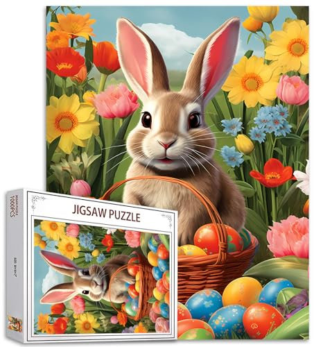 Tucocoo Bunny Egg und Flower Jigsaw Puzzle 1000 Teile für Erwachsene Cartoon Animal Puzzle Perfect für Spielabende Ostern Dekoration Geschenk Familie